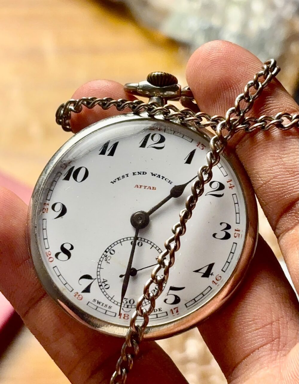 Vintage West End Watch Co. “Aftab” Porcelain Dial Pocket Watch