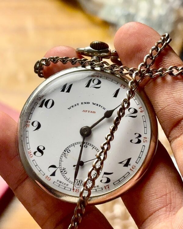 Vintage West End Watch Co. “Aftab” Porcelain Dial Pocket Watch
